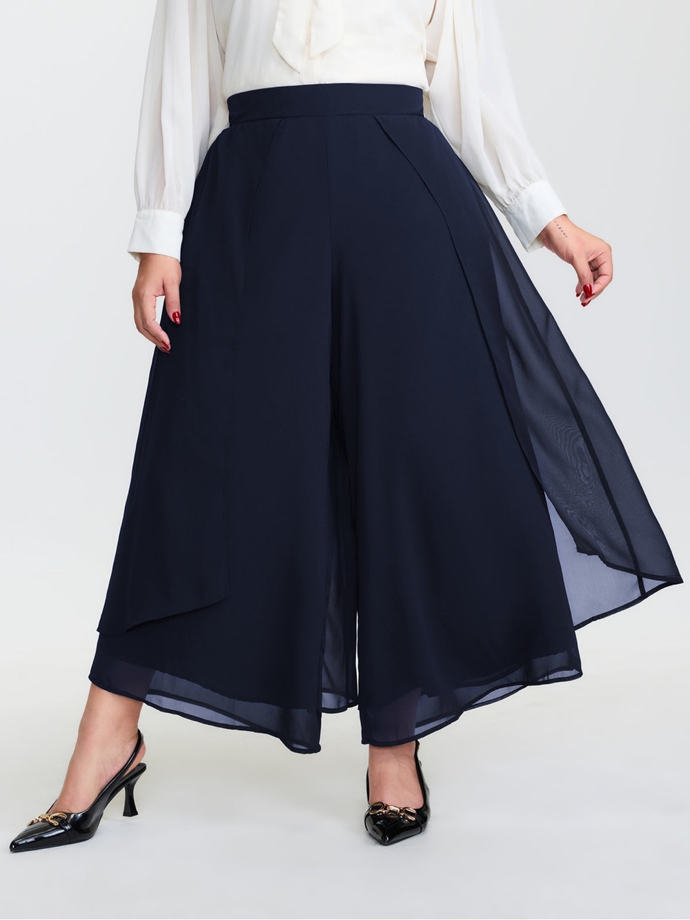 Bloomchic Navy Blue Layered Chiffon Wide Leg Pants Size 14-16 New